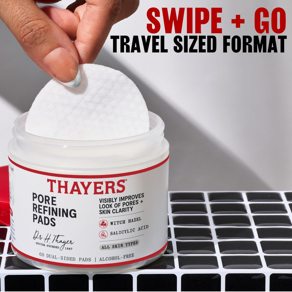Thayers pads placed next to sunscreen reminding to use sun protection after use