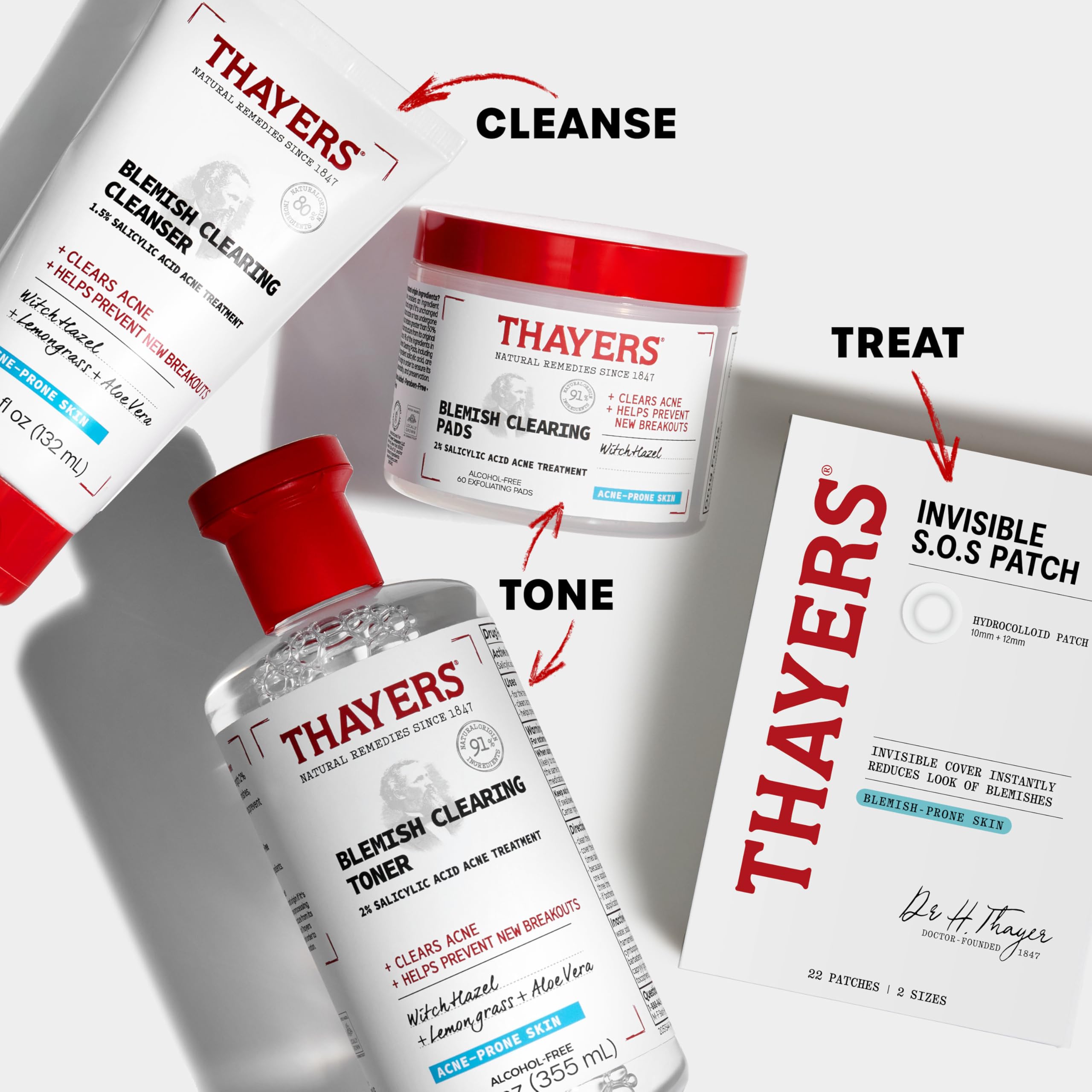 THAYERS open pack displaying 22 patches and individual sheet count for travel-friendly benefit