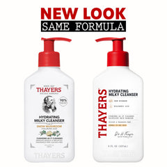 THAYERS close-up of pump dispensing milky texture for gentle cleanse
