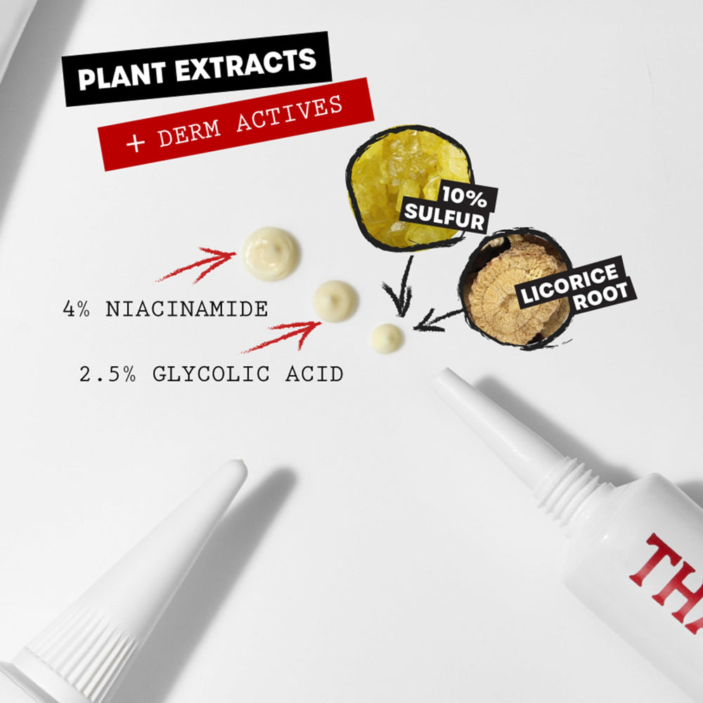 THAYERS ingredient panel close-up highlighting sulfur and niacinamide, transparency of formula