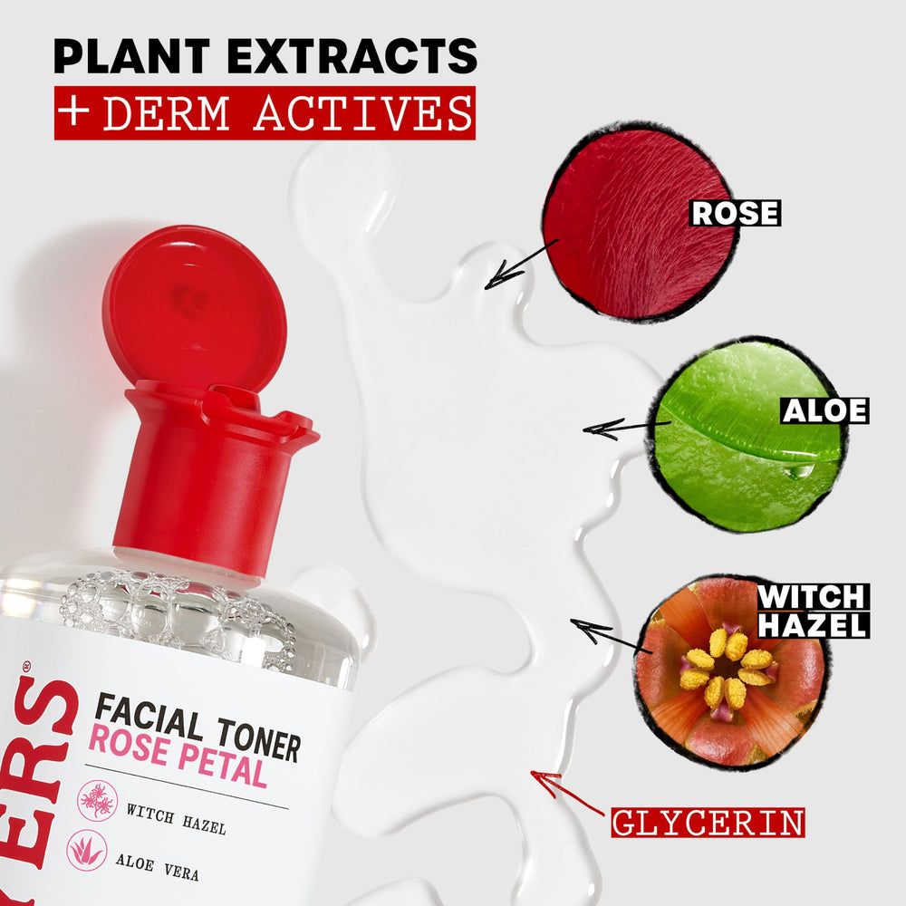 Poured Thayers toner texture illustrating lightweight, non‑drying formula