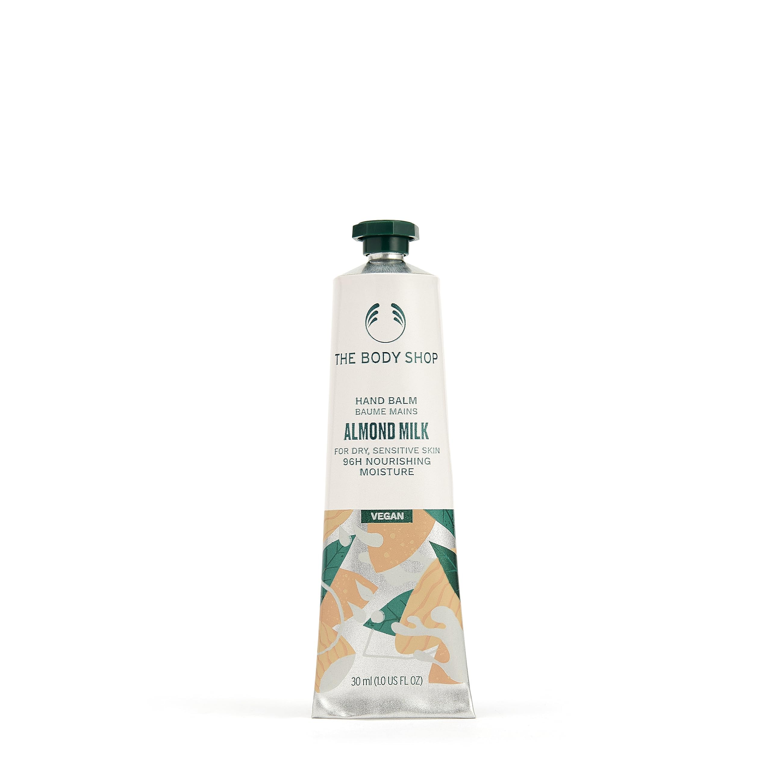 The Body Shop hand balm front packaging showing compact tube and branding benefit: portable hydration