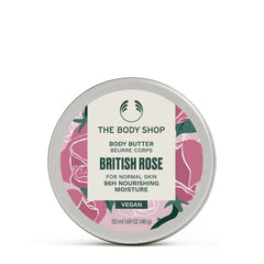The Body Shop British Rose front tub showing label and size, highlights portability