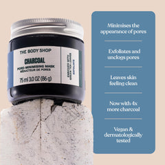 The Body Shop charcoal mask ingredients label showing vegan clean formulation benefit