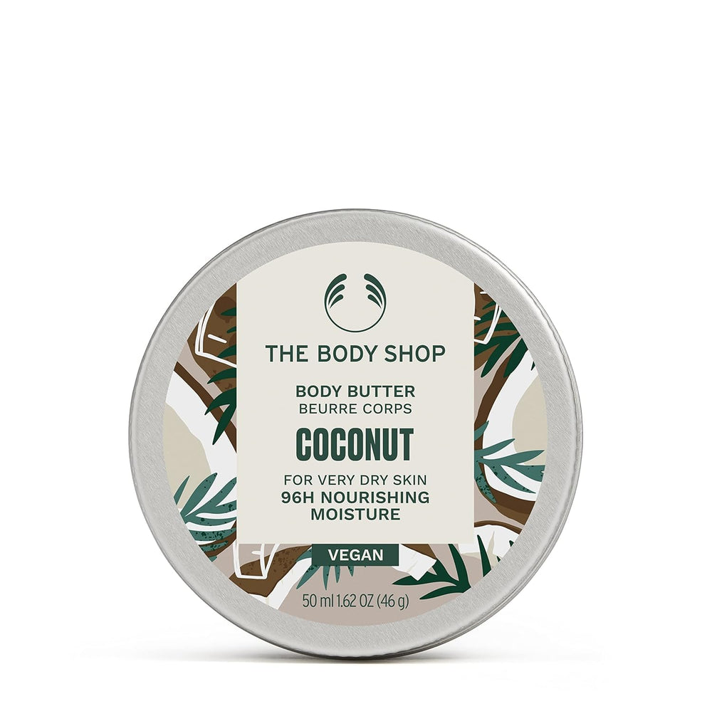 The Body Shop coconut body butter front jar showing label and size, nourishing hydration