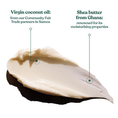 The Body Shop coconut hand balm creamy texture close-up, non-greasy fast absorption benefit