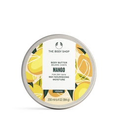The Body Shop mango body butter front jar showing label and size for clear product ID