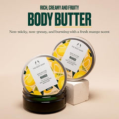 The Body Shop mango body butter ingredient label close-up highlighting natural-origin list