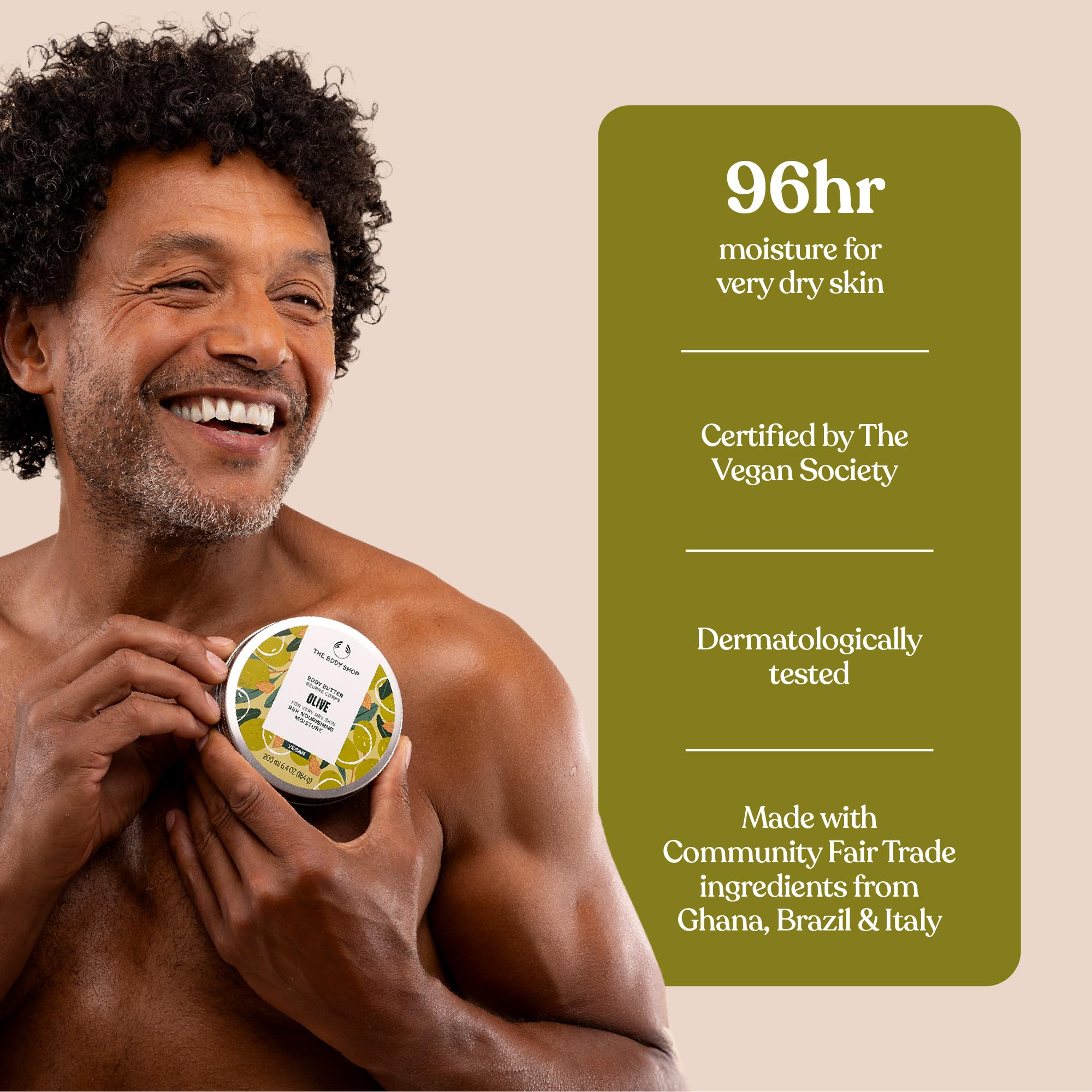 The Body Shop Olive Body Butter recyclable tub and aluminium lid emphasizing eco-friendly packaging