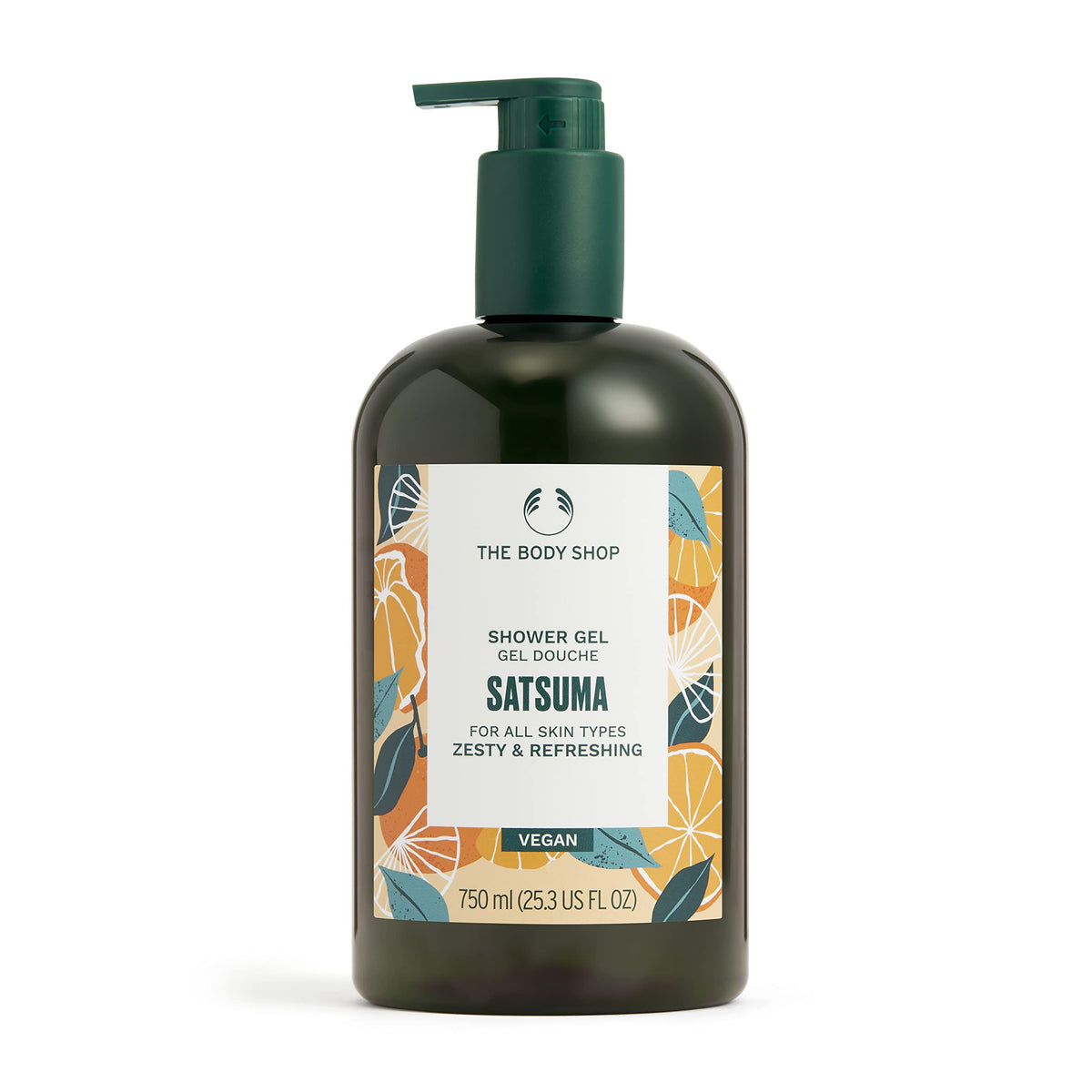 The Body Shop satsuma front bottle showing label and size, quick recognition benefit