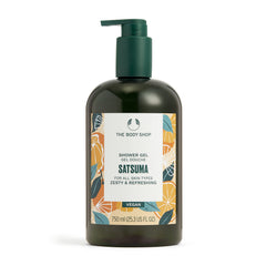 The Body Shop satsuma front bottle showing label and size, quick recognition benefit
