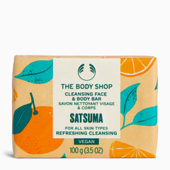 The Body Shop satsuma bar front packaging showing recyclable paper and citrus branding benefits refreshment