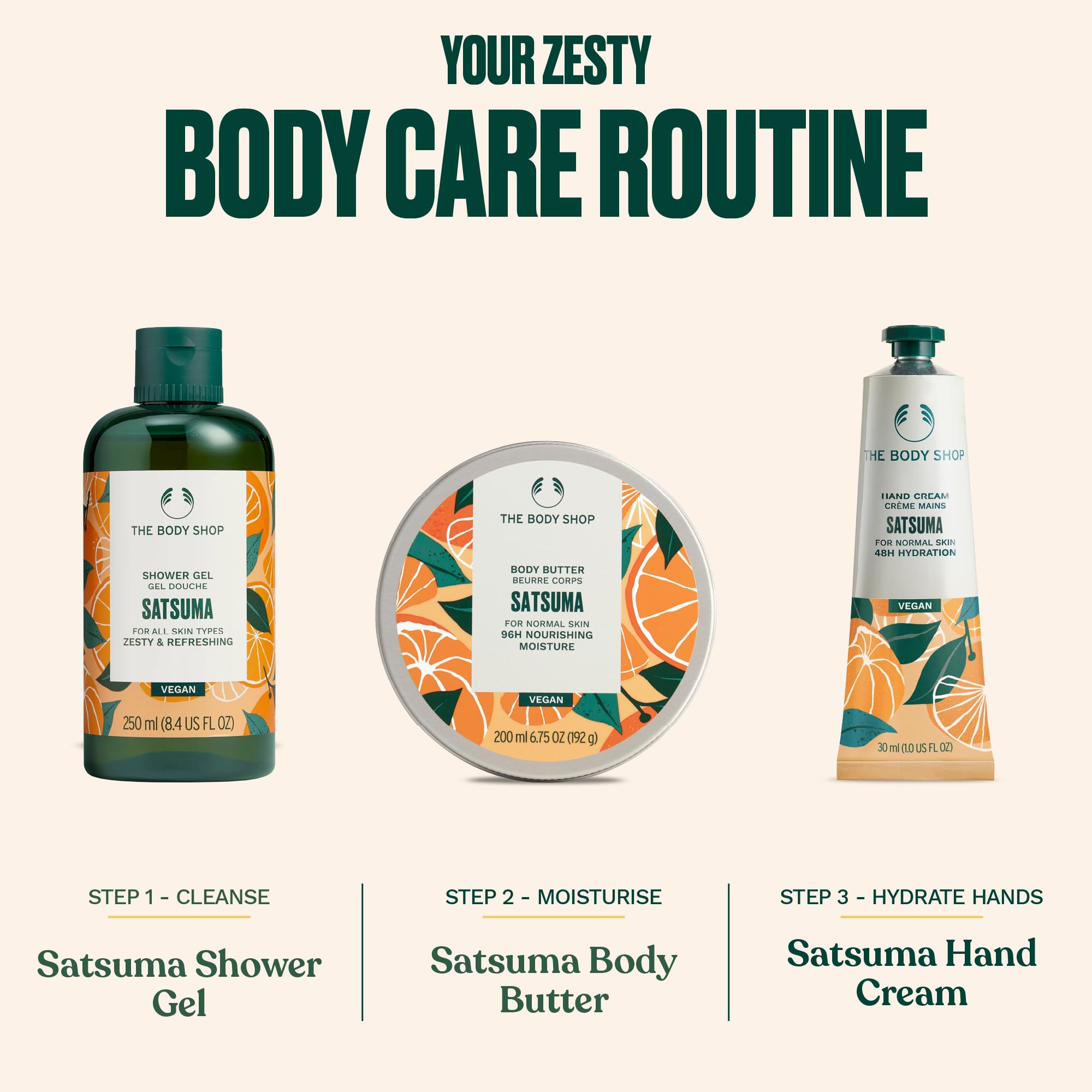 The Body Shop satsuma in shower scene demonstrating daily use and refreshing scent benefit