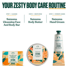 The Body Shop satsuma bar in hand size comparison showing compact travel-friendly convenience benefit