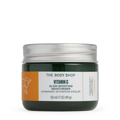 The Body Shop front packaging showing glow booster and size benefit