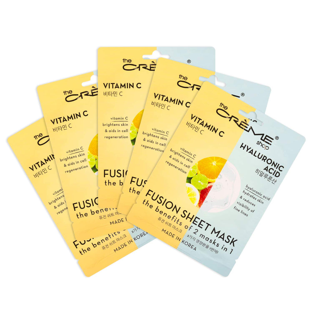 The Crème Shop front packaging showing five Vitamin C fusion masks for quick hydrating benefits