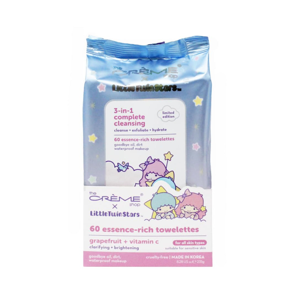 The Crème Shop front packaging showing grapefruit wipes and travel convenience
