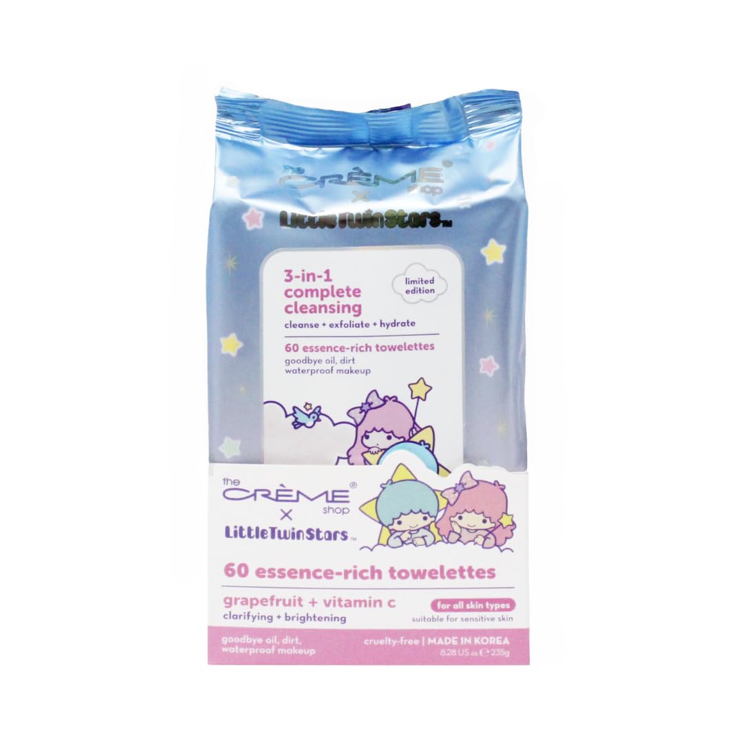 The Crème Shop front packaging showing grapefruit wipes and travel convenience