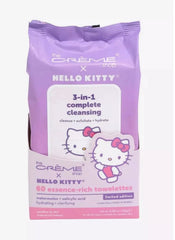 The Crème Shop Hello Kitty front pack showing wipes and quick makeup removal