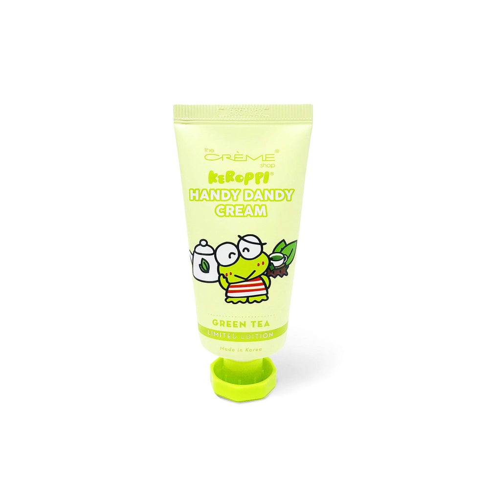 The Crème Shop Hello Kitty green tea front packaging showing compact, collectible design and portable benefit