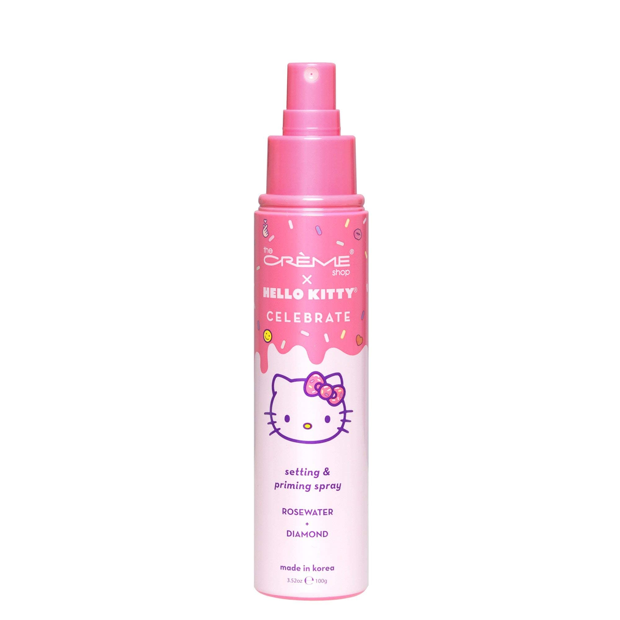 The Crème Shop Hello Kitty spray in use on model delivering glow and refresh benefit