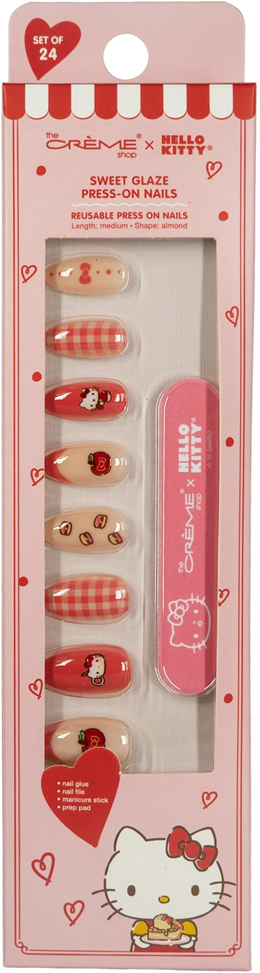 The Crème Shop front packaging showing kit contents and Hello Kitty design benefit: easy unboxing