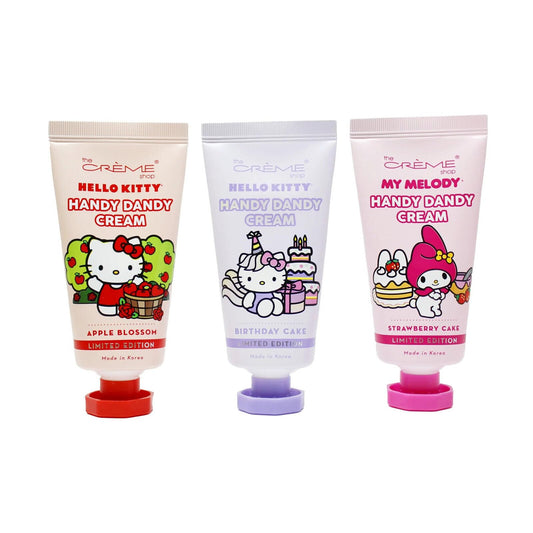 The Crème Shop Hello Kitty trio front packaging showing three tubes and nourishing benefits