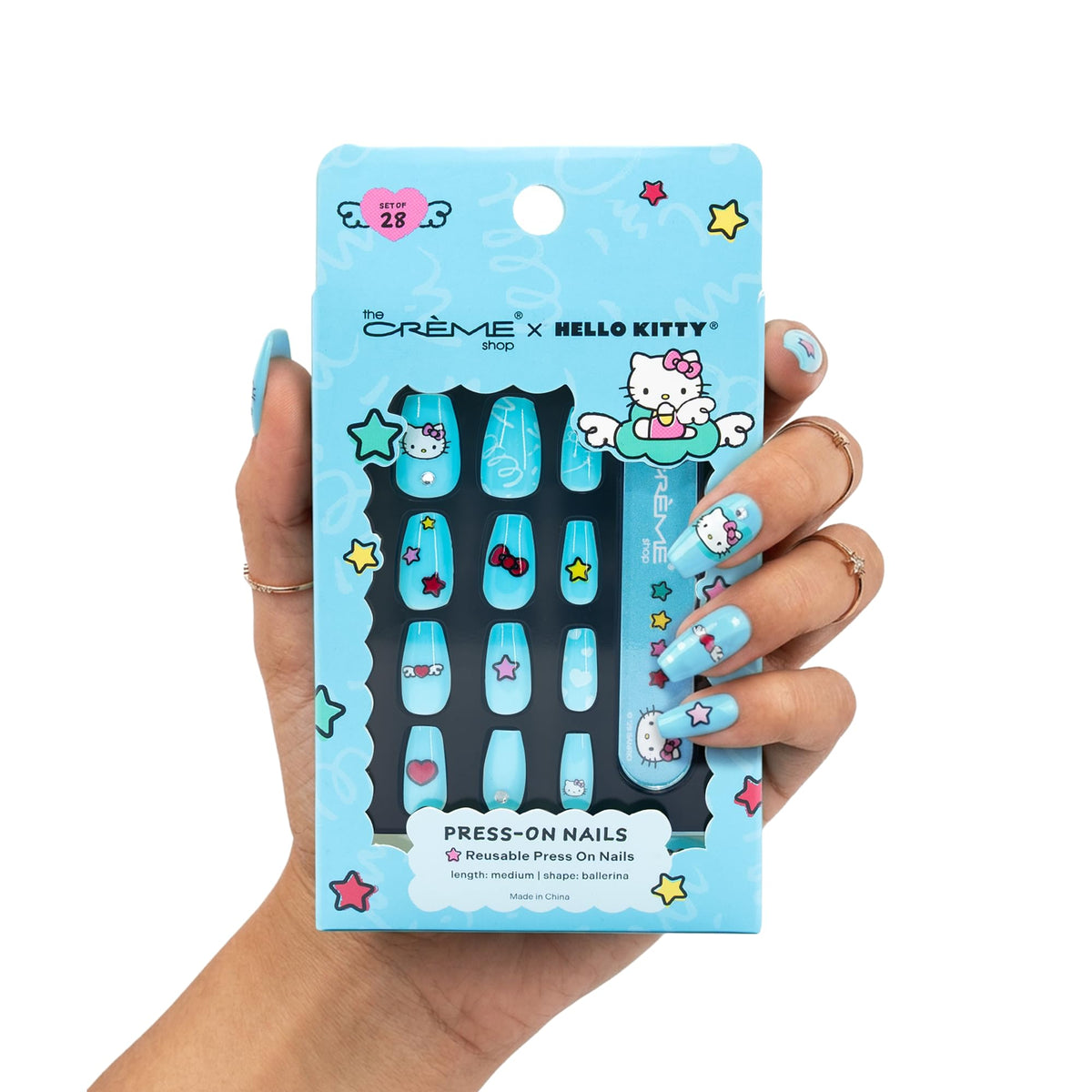 The Crème Shop front packaging showing Hello Kitty wings design and kit benefit