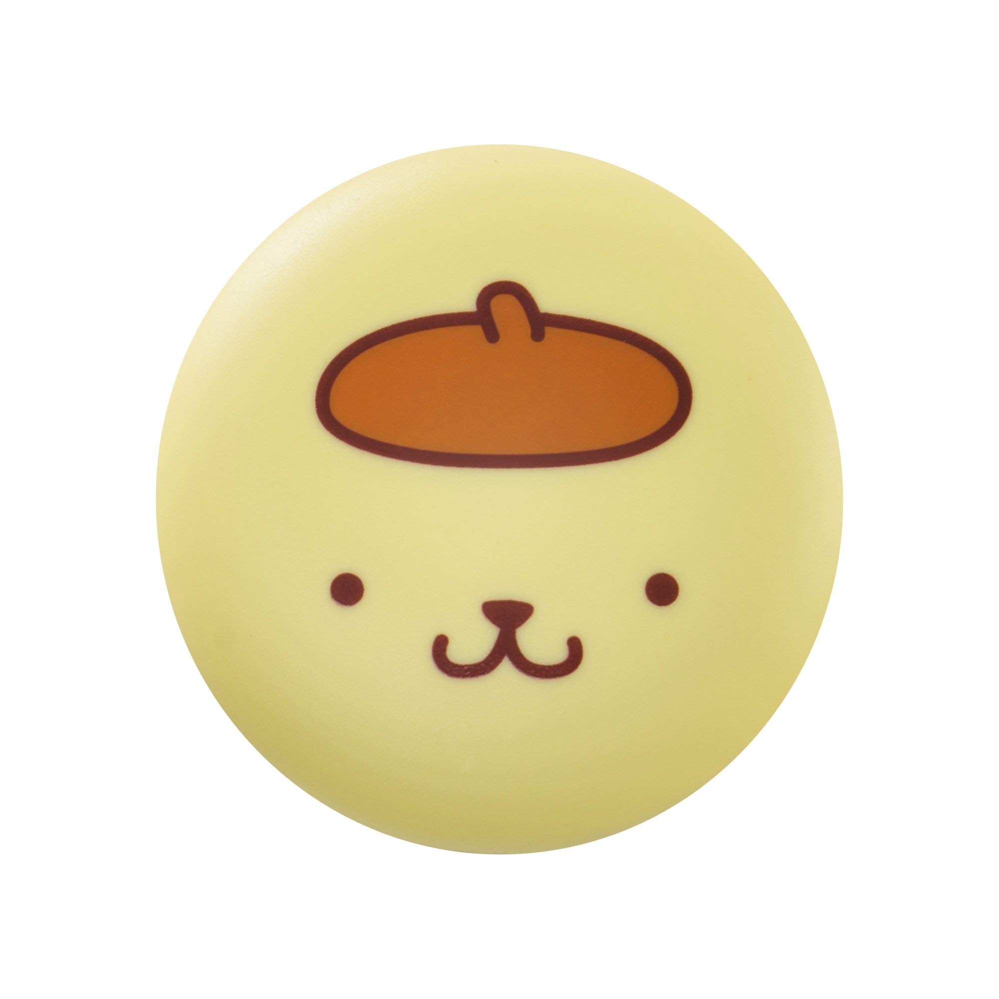 The Crème Shop Pompompurin macaron top detail reveals character lid and durable finish for protection