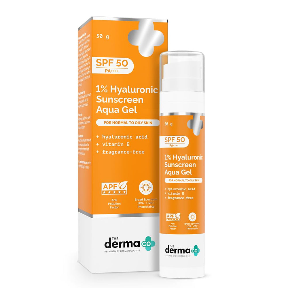 The Derma Co front packaging showing SPF 50 and PA++++ for reliable protection