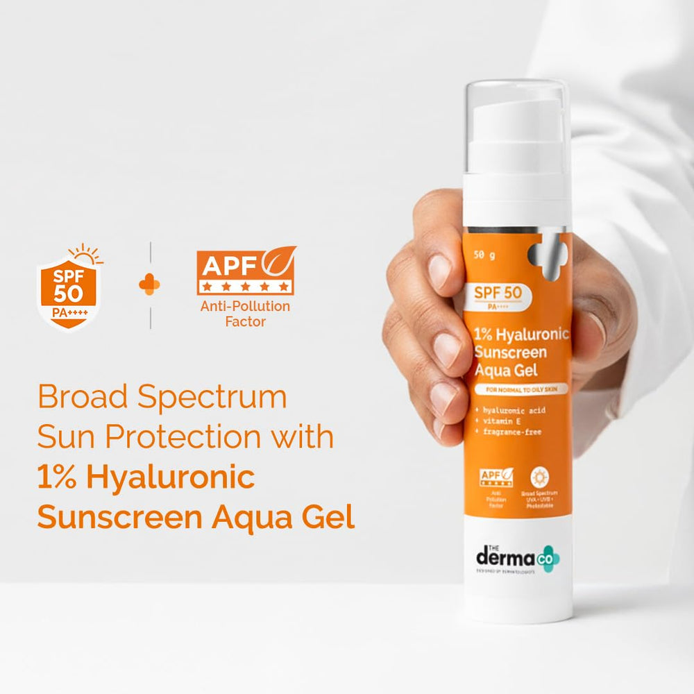 The Derma Co pump dispensing aqua gel with quick absorb benefit visible