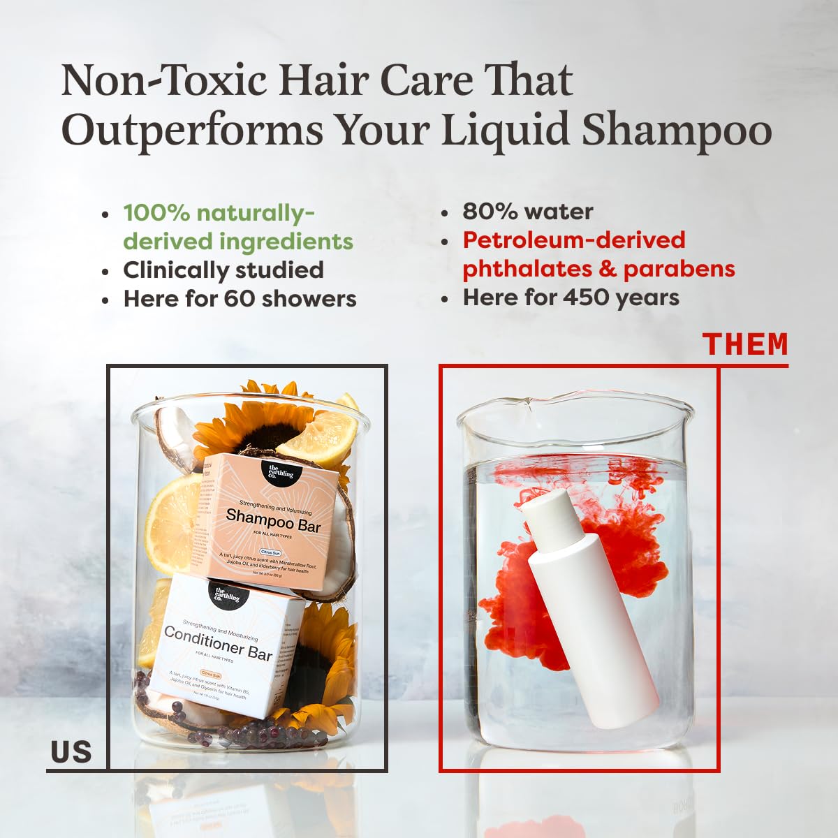 The Earthling Co. conditioner detangling before and after hair showing improved manageability benefit