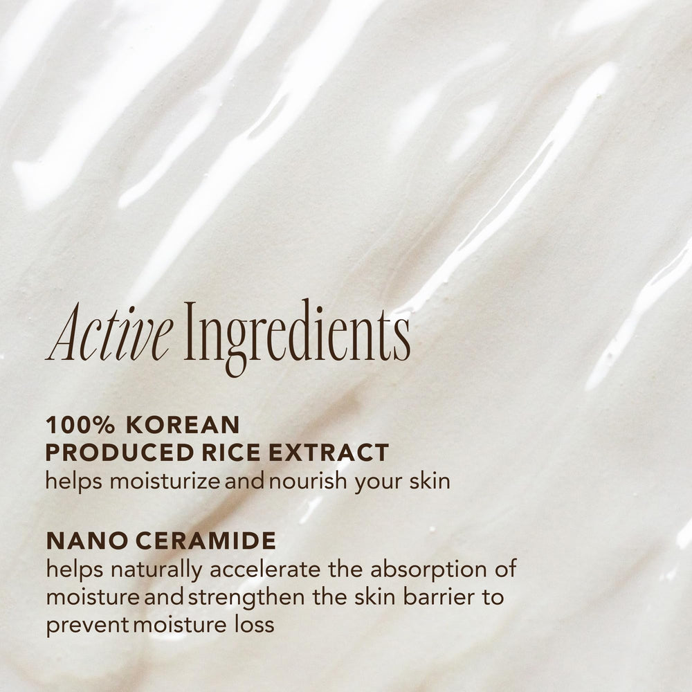 Pump detail of The Face Shop rice ceramide emulsion dispensed, showing controlled application benefit
