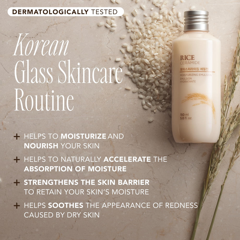 Close-up of The Face Shop rice ceramide toner texture applying easily, highlighting quick absorption