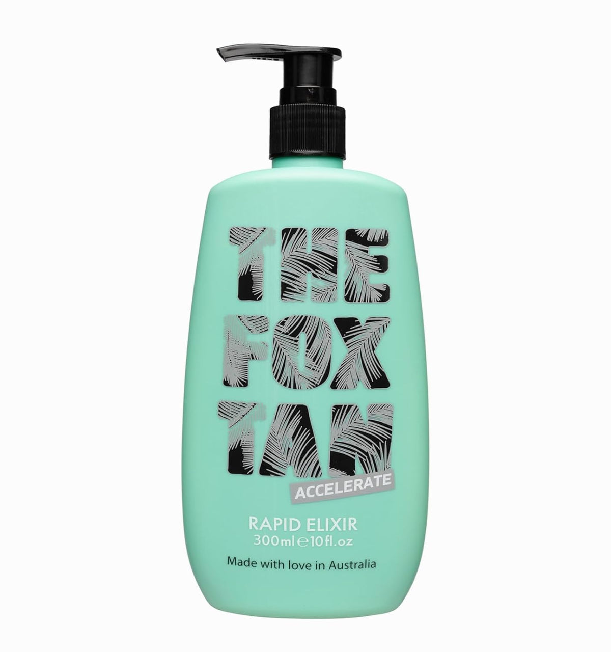 THE FOX TAN front bottle view showing sleek 300mL packaging and clarity benefit