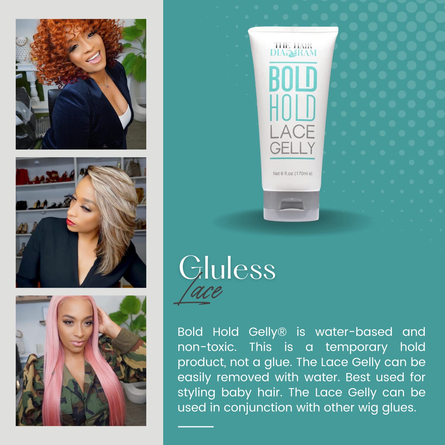 Blow-dryer setting The Hair Diagram gel to secure lace and speed drying