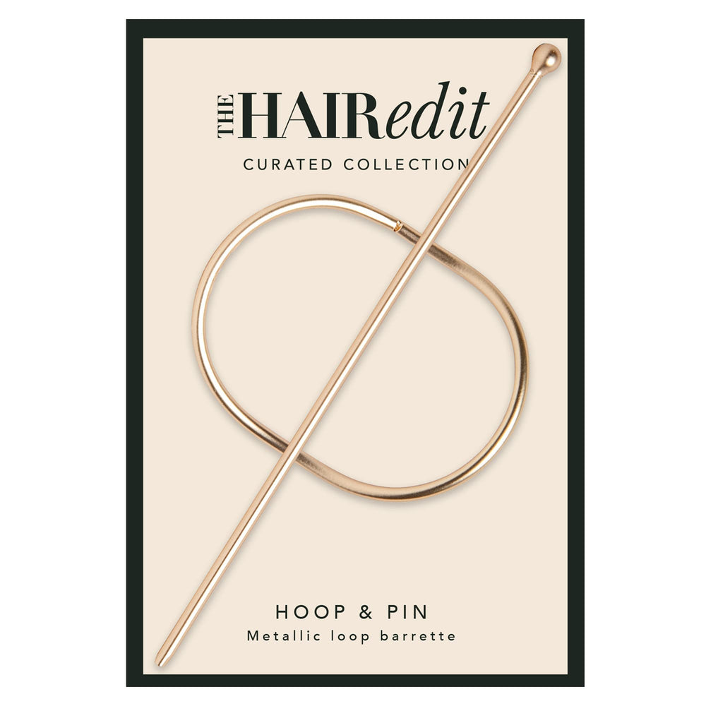 The Hair Edit hoop and pin front view showing sleek metallic finish and polished look