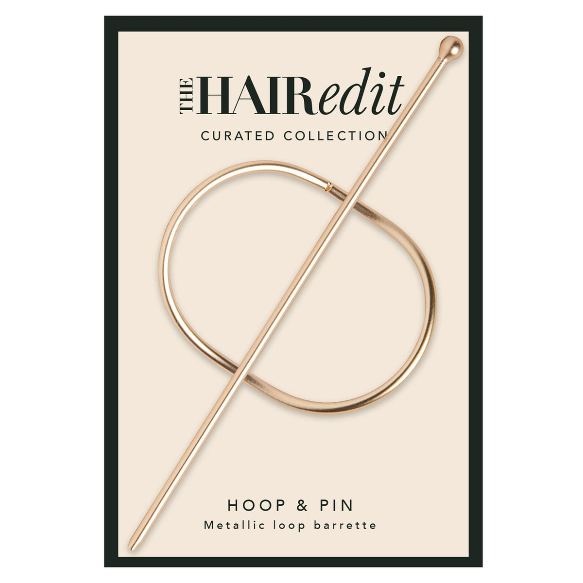 The Hair Edit hoop and pin front view showing sleek metallic finish and polished look