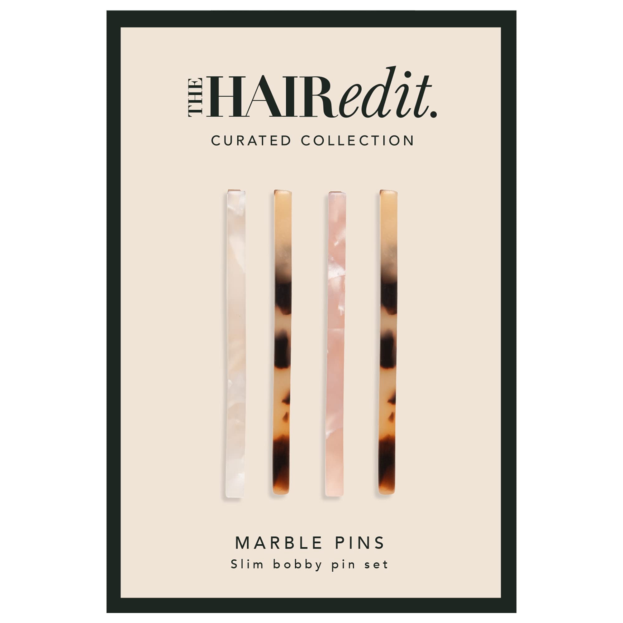 The Hair Edit bobby pins front view showing multicolor tortoise pattern and refined hold