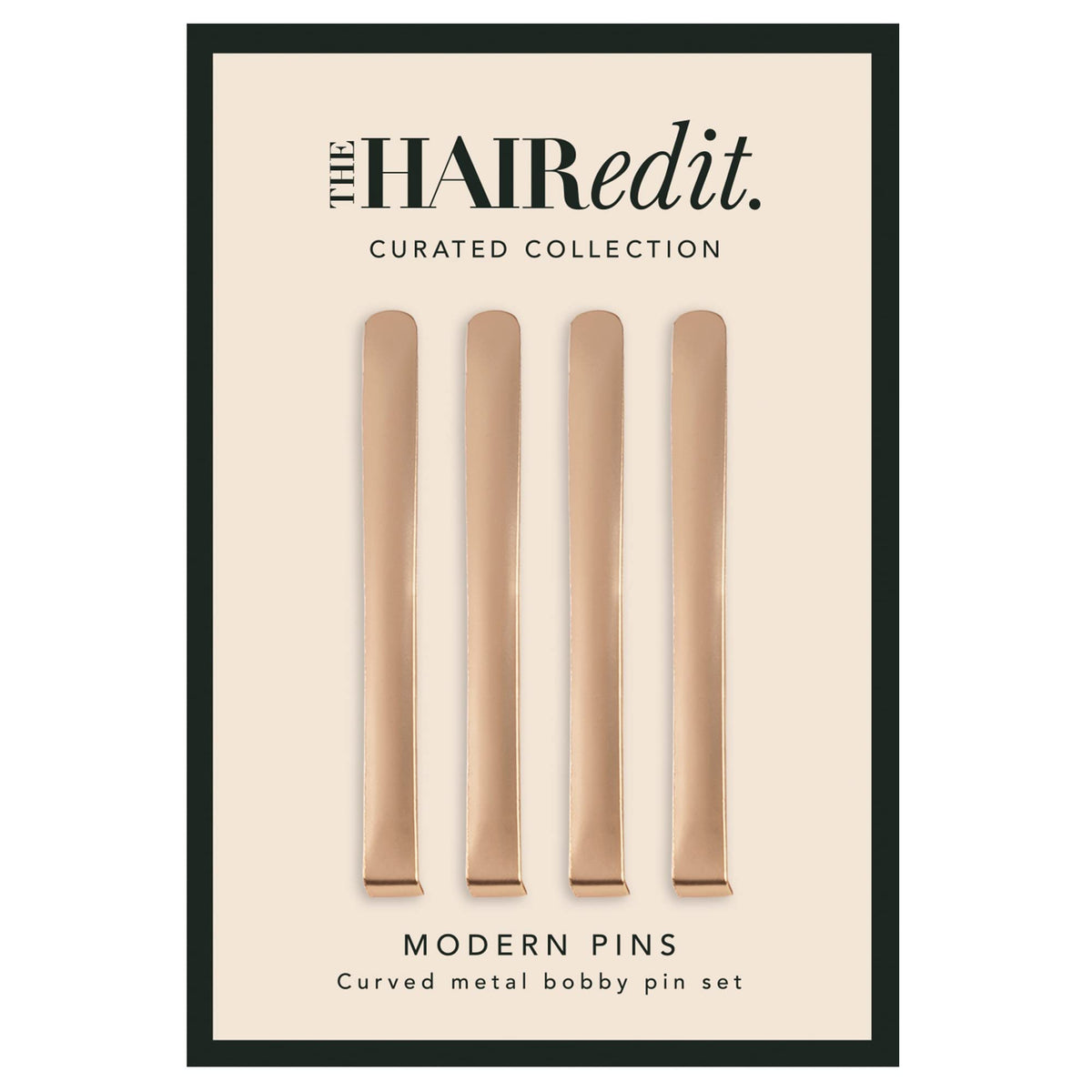 The Hair Edit front view of gold bobby pins showing packaging and modern design benefit: polished accessory