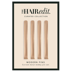 The Hair Edit front view of gold bobby pins showing packaging and modern design benefit: polished accessory