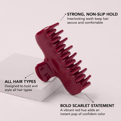 The Hair Edit scarlet claw clip close-up of interlocking teeth for strong grip