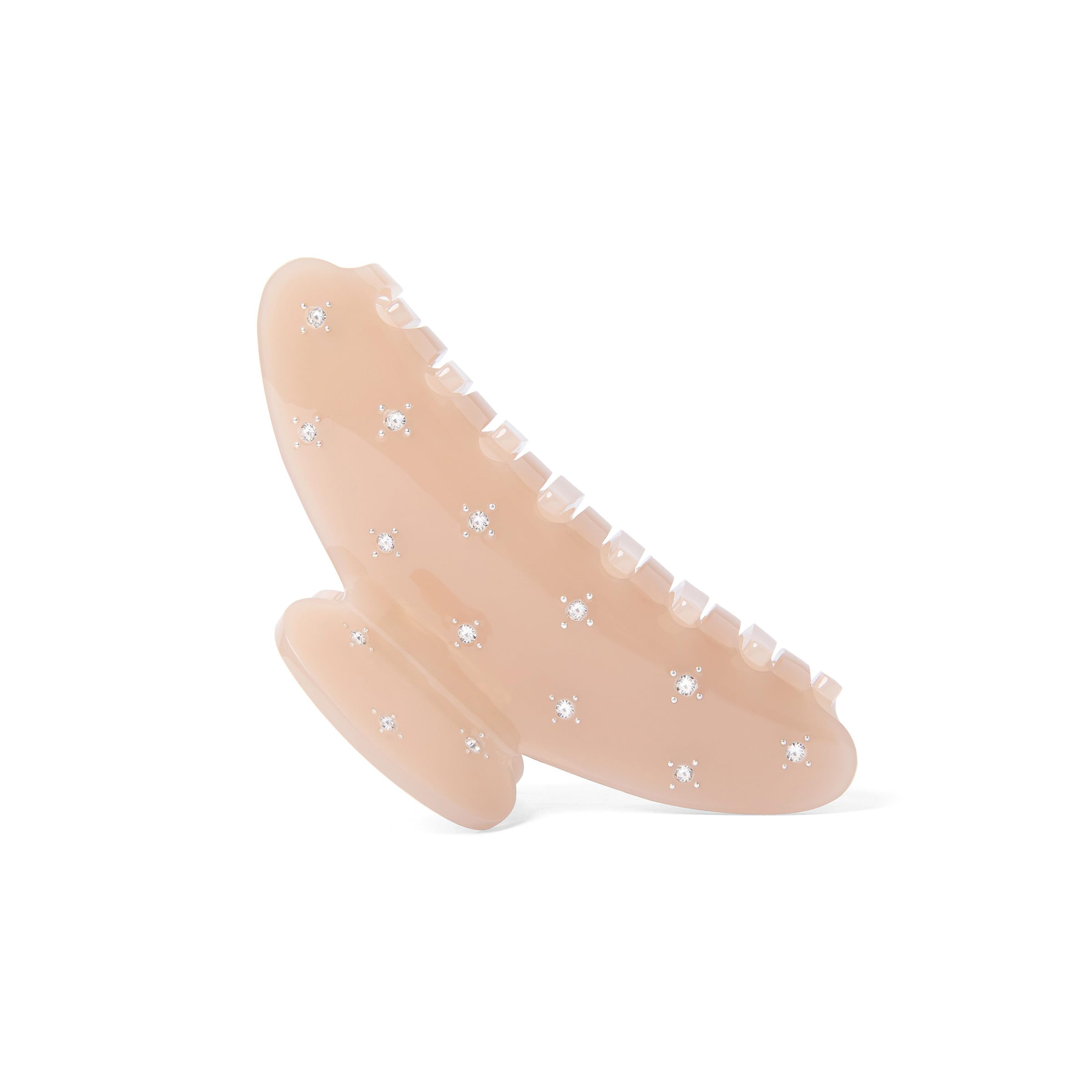 The Hair Edit front view of milky nude rhinestone claw clip shows elegant design and secure hold
