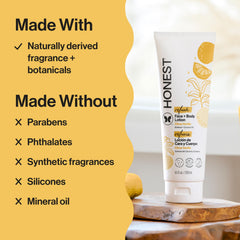 The Honest Company applying lotion to hand to show quick absorption benefit