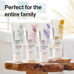 The Honest Company bottle on a bathroom counter in a morning routine lifestyle setting