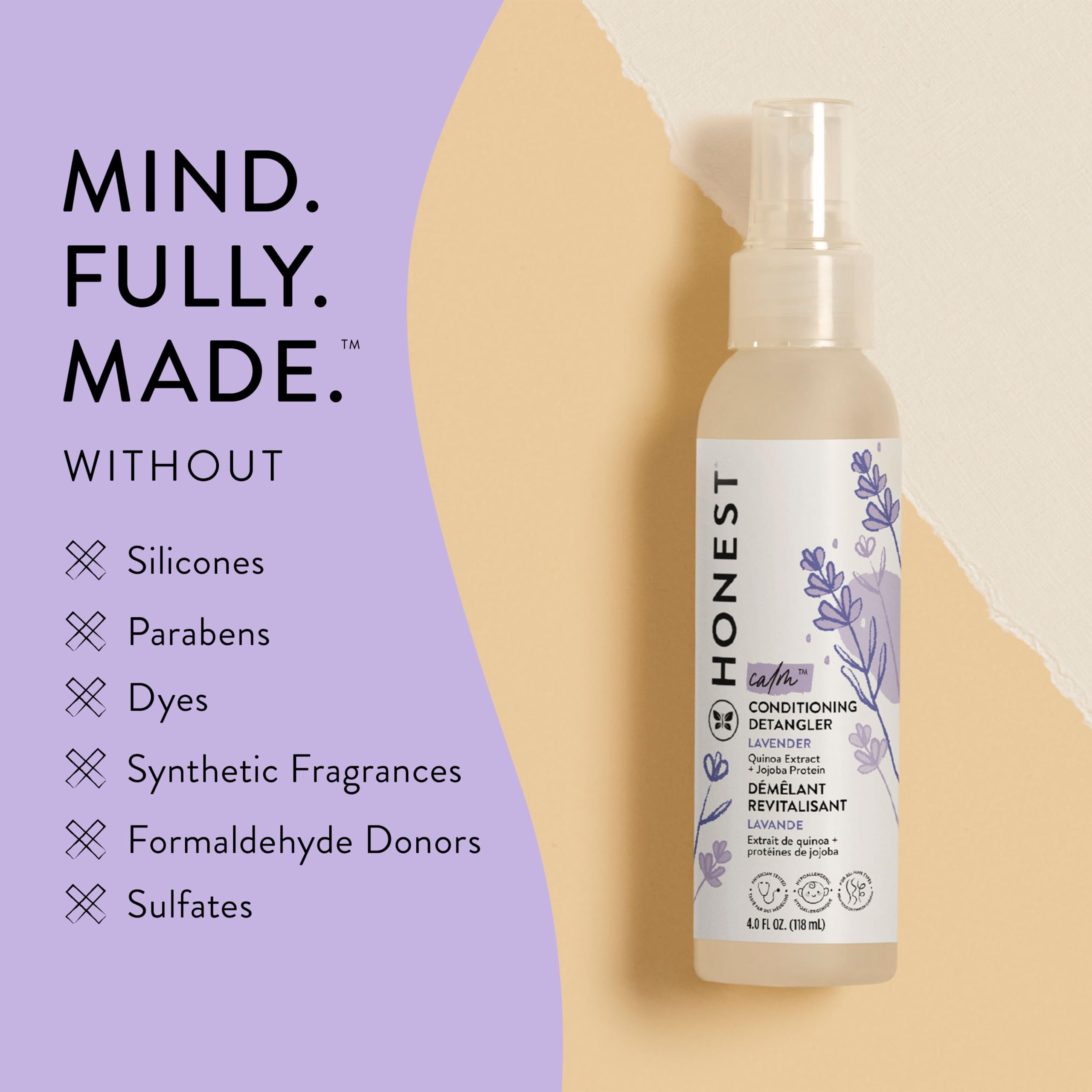 The Honest Company texture on hair strand showing lightweight hydration and smooth finish