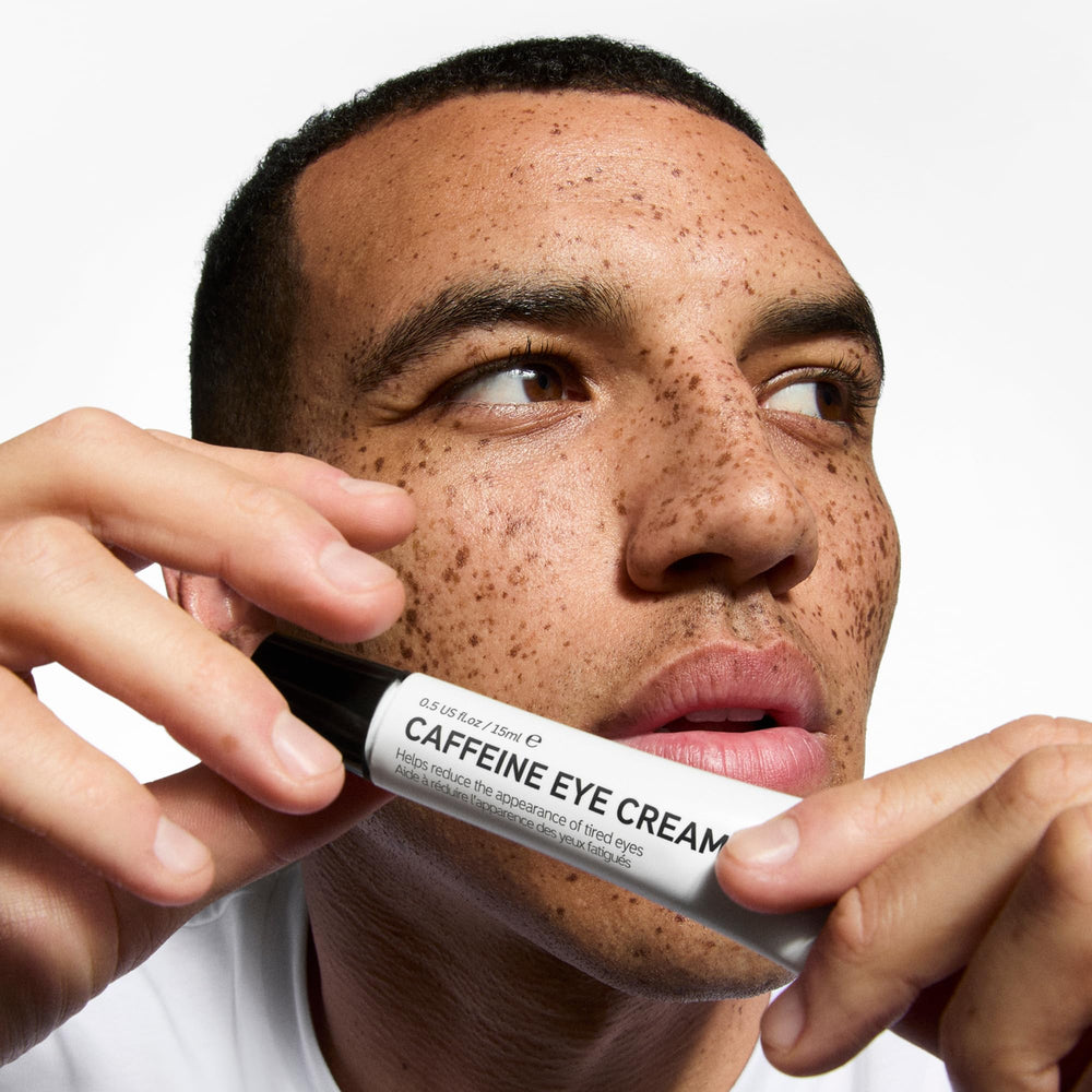 The INKEY List eye cream beside cleanser and SPF to show layered skincare use