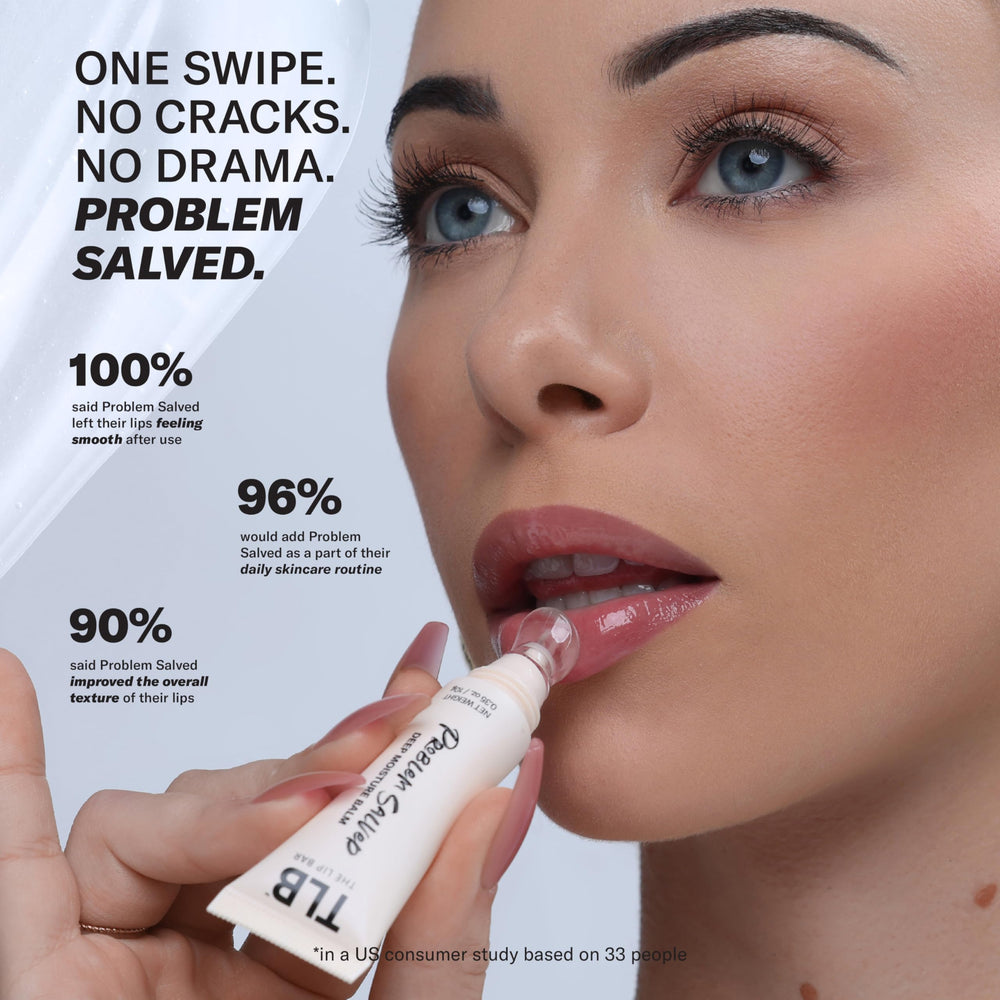 The Lip Bar texture close-up reveals creamy balm that locks in moisture