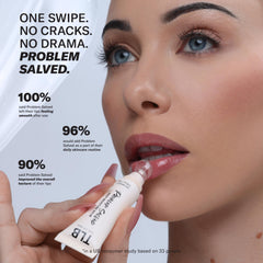 The Lip Bar texture close-up reveals creamy balm that locks in moisture