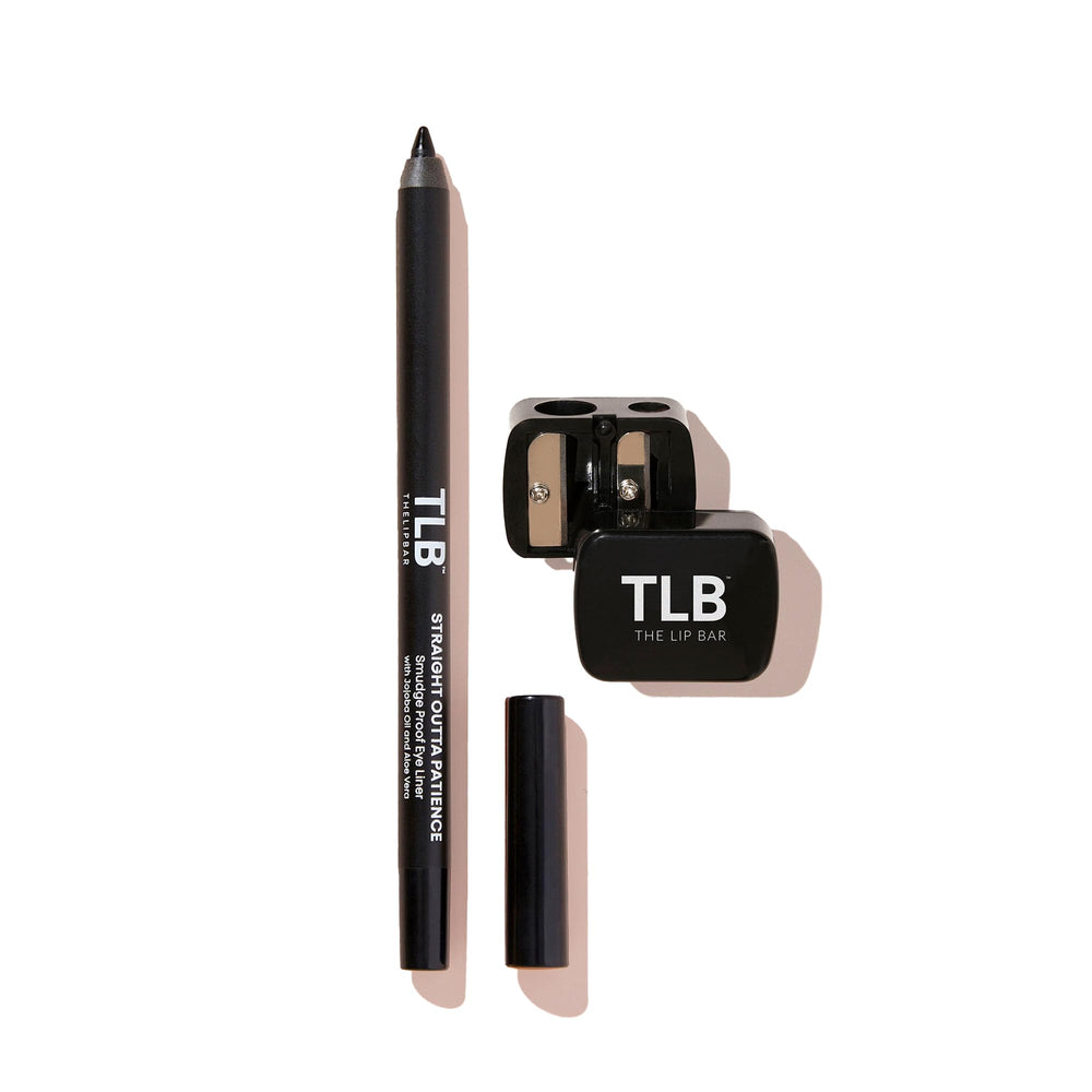 The Lip Bar eyeliner kit front packaging shows contents and bold black finish
